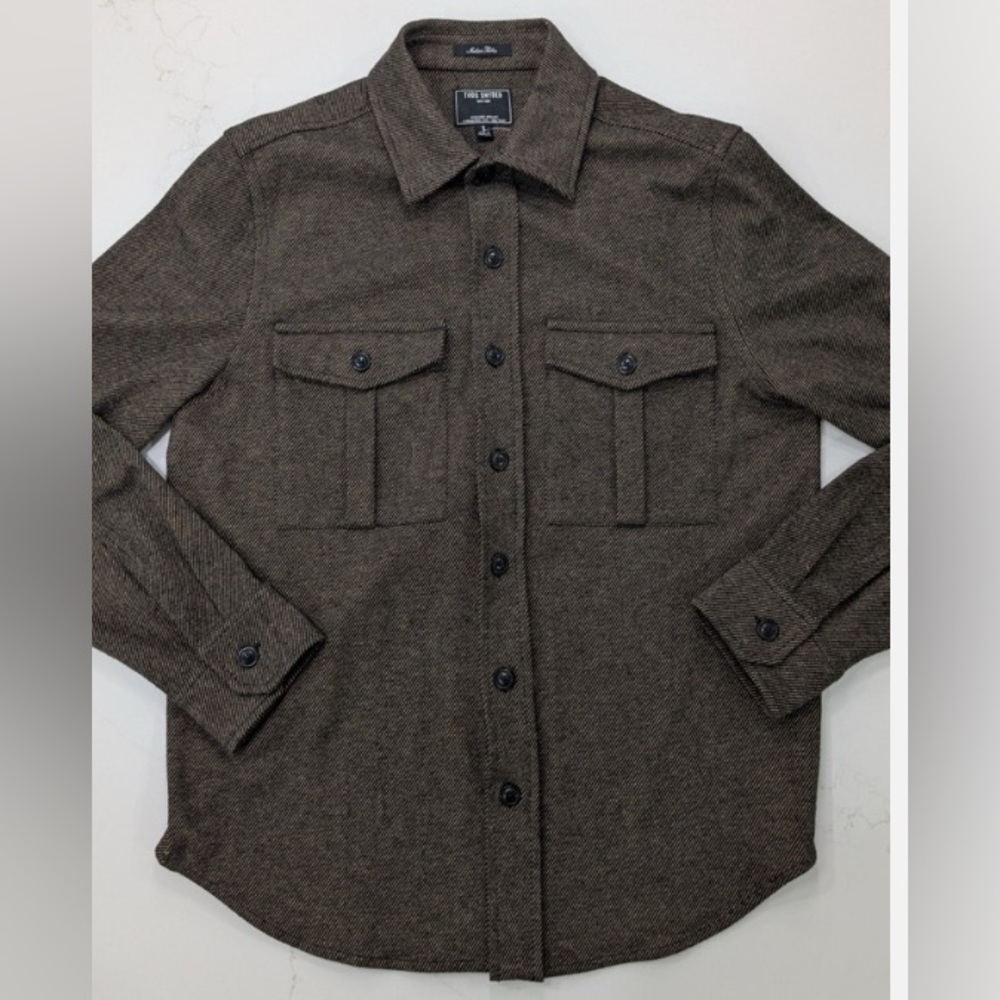 Todd Snyder Knit Italian Twill Utility Shirt in black brown size M